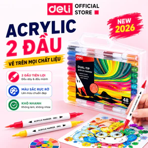 Bút Sơn Acrylic Marker 2 Đầu 48 Màu Deli THÊM 50% Mực Màu Vẽ Trên Mọi Chất Liệu Chồng Màu