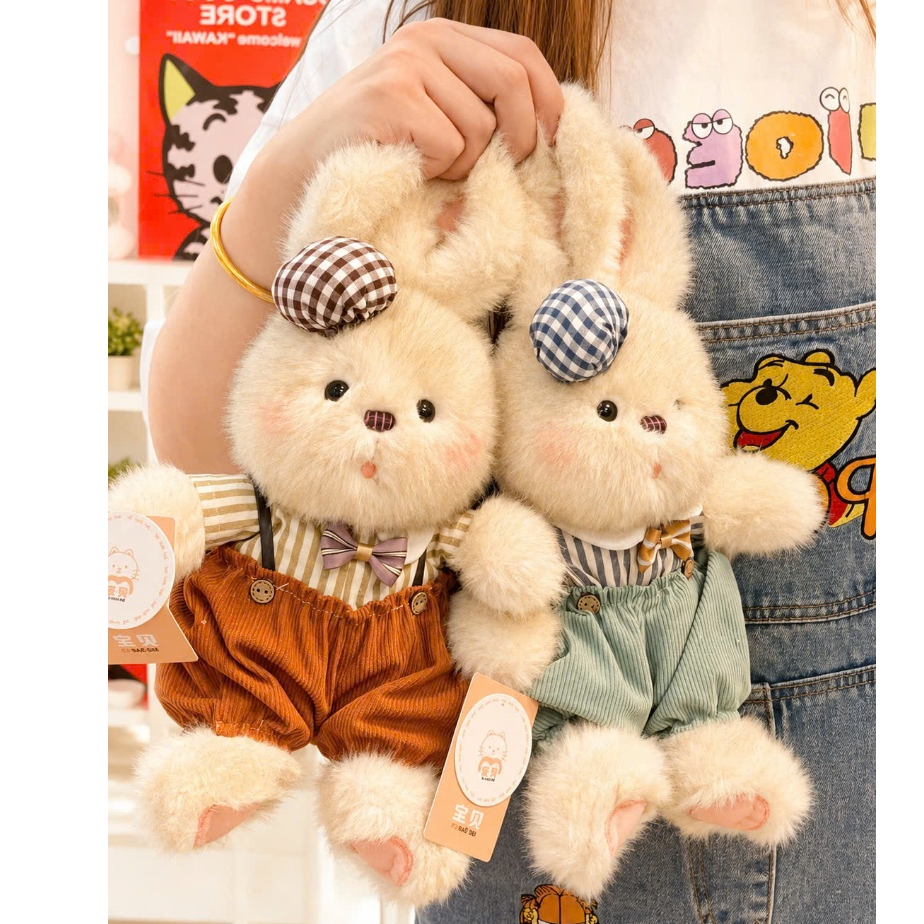 Gấu Bông Thỏ Tai Dài Mặc Quần Áo Vest Siêu Dễ Thương,Thỏ Bông Lông Bẩn Đặc Biệt Món Quà Tặng Cho Bé,Bạn Gái