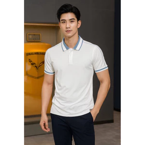 Mã A52 Áo thun polo nam vải poly phối loé vai xanh nhạt lịch lãm sang trọng - POLO SYS