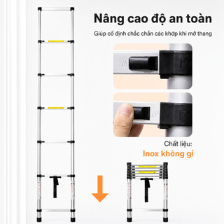 Thang Rút Đơn 2,7m tải 150kg An toàn cho gia đình và thợ, inox không gỉ bền chắc, gọn nhẹ bảo hành 24 tháng