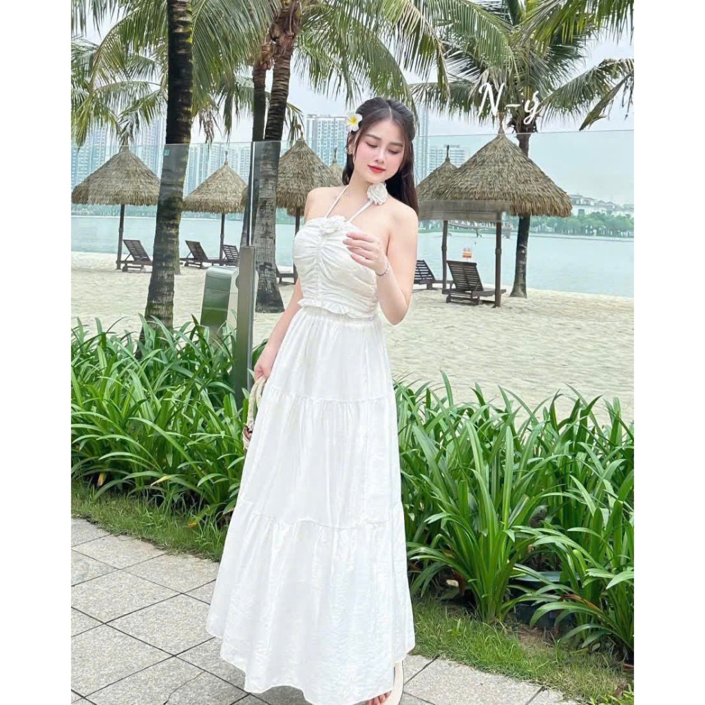[12.12] Set váy đi biển chất voan tơ có mút cổ yếm dáng váy dài xòe tiểu thư mẫu mã xinh xắn nhẹ nhàng dễ thương💃💃  ✔️