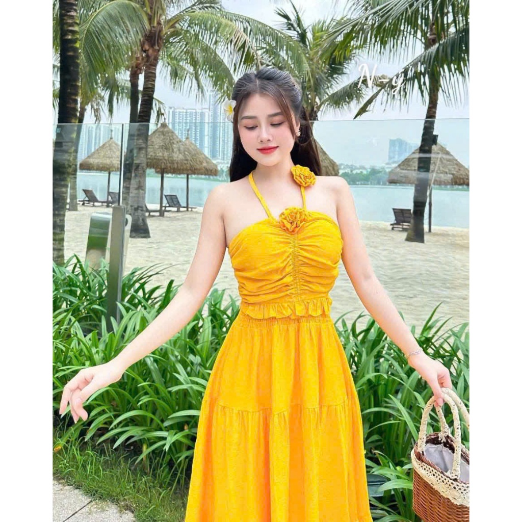 [12.12] Set váy đi biển chất voan tơ có mút cổ yếm dáng váy dài xòe tiểu thư mẫu mã xinh xắn nhẹ nhàng dễ thương💃💃  ✔️