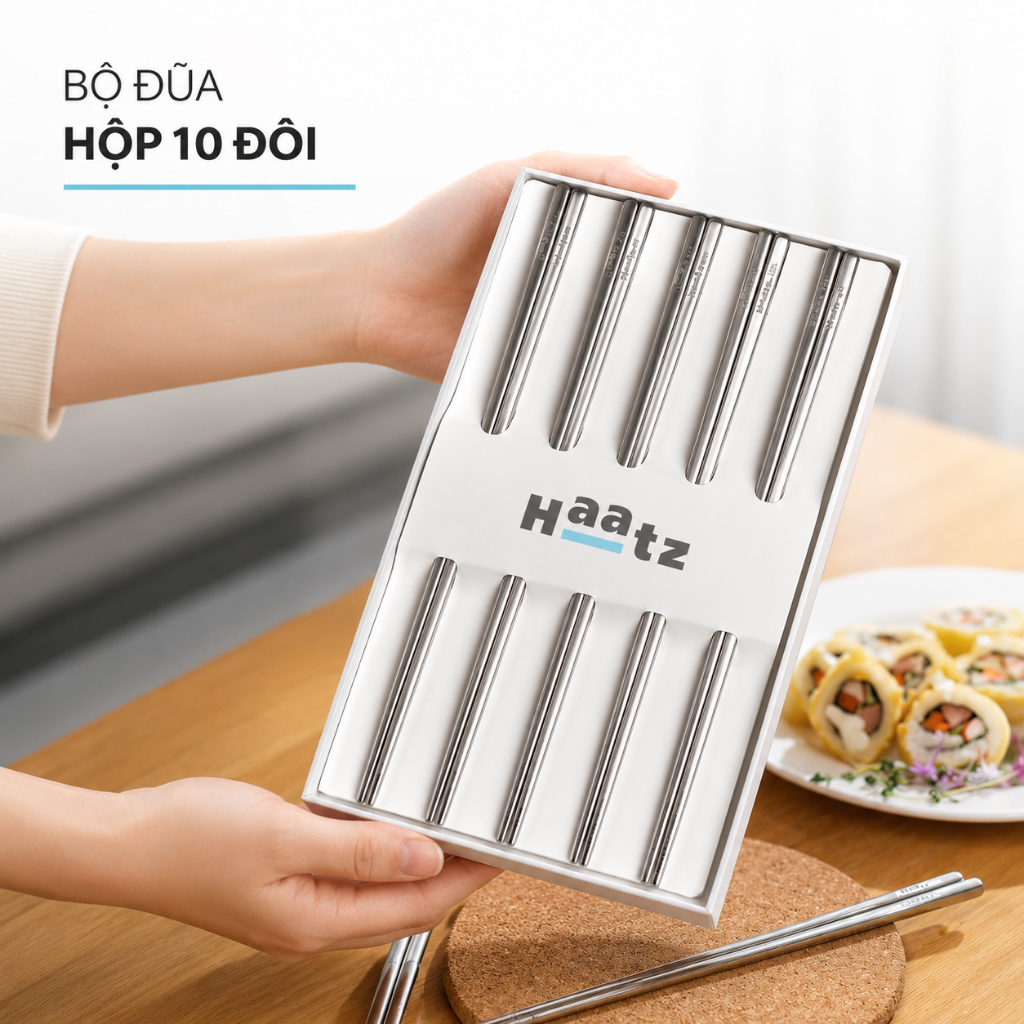 Đũa Inox 316L Haatz CIM316 Cao Cấp Chống Gỉ An Toàn Cho Sức Khỏe Bền Đẹp Sang Trọng