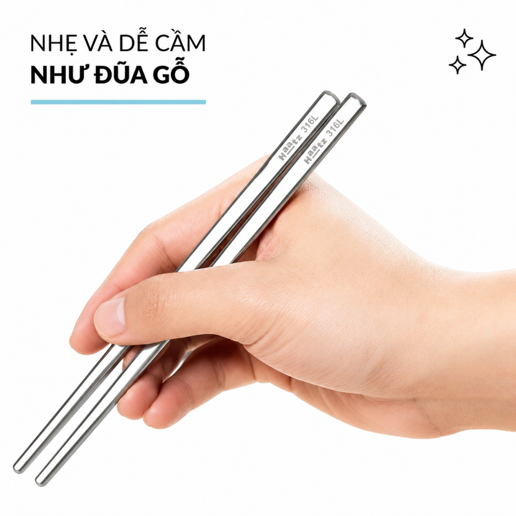 Đũa Inox 316L Haatz CIM316 Cao Cấp Chống Gỉ An Toàn Cho Sức Khỏe Bền Đẹp Sang Trọng