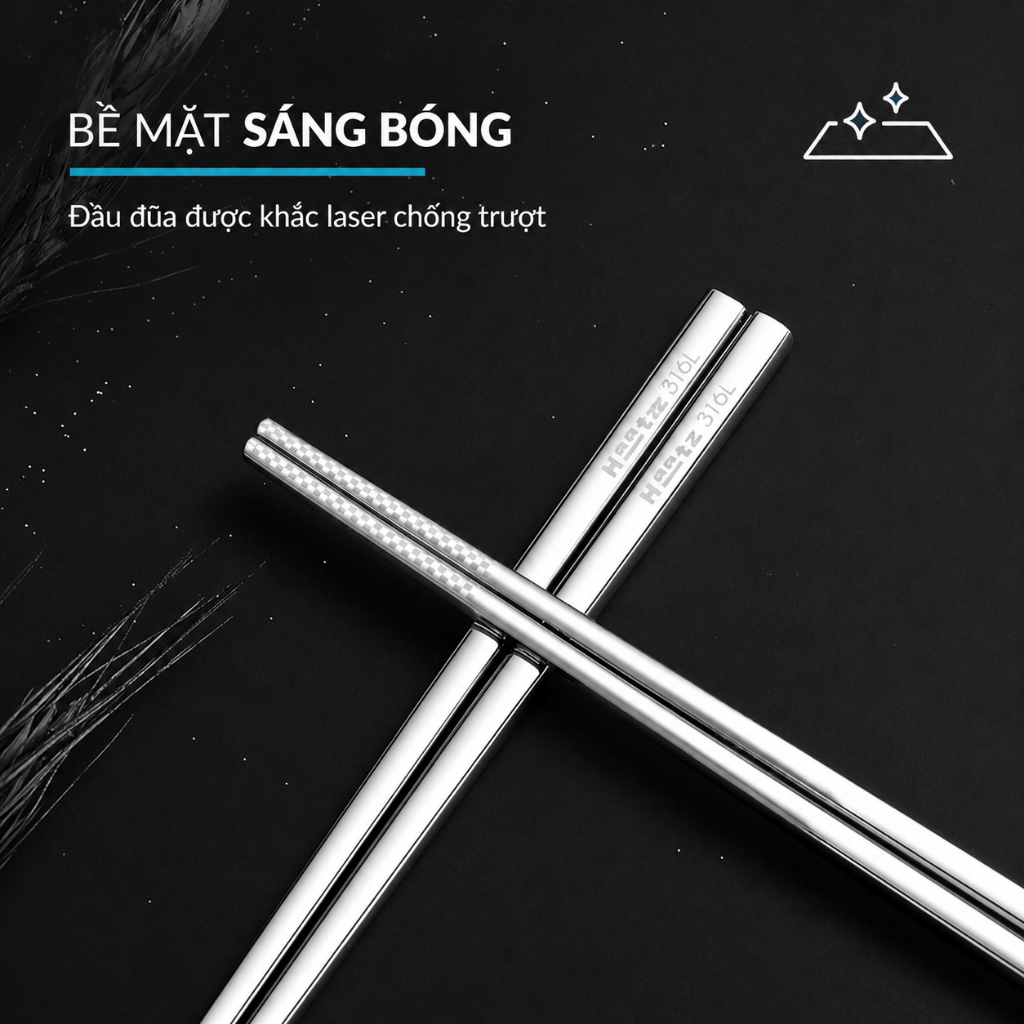 Đũa Inox 316L Haatz CIM316 Cao Cấp Chống Gỉ An Toàn Cho Sức Khỏe Bền Đẹp Sang Trọng