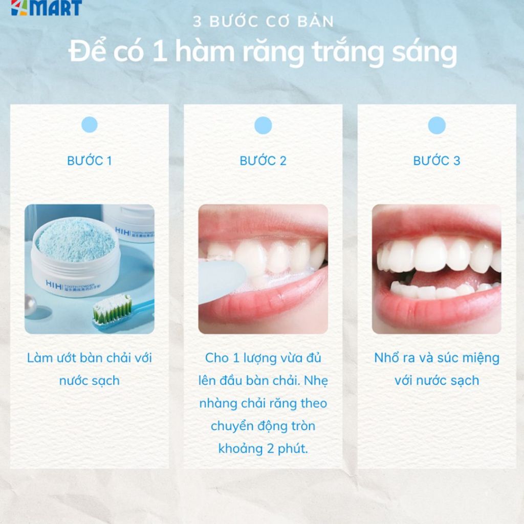 Bột Nha Khoa Trắng Răng HIH 50g giúp loại bỏ ố vàng, khử mùi hôi miệng, giảm viêm và ngăn ngừa sâu răng