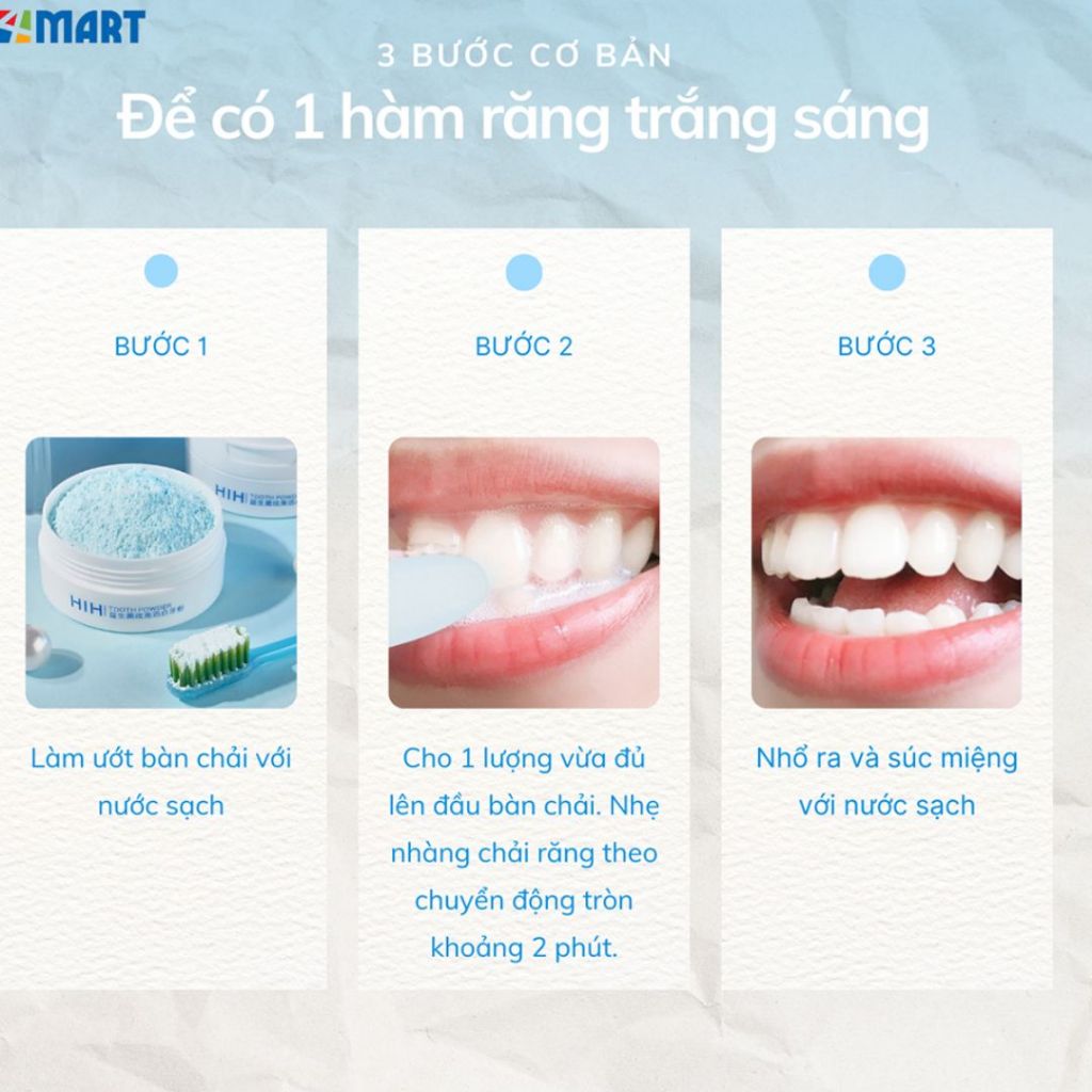 Bột Nha Khoa Trắng Răng HIH 50g giúp loại bỏ ố vàng, khử mùi hôi miệng, giảm viêm và ngăn ngừa sâu răng