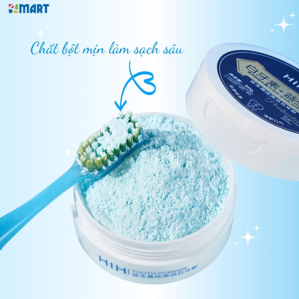 Bột Nha Khoa Trắng Răng HIH 50g giúp loại bỏ ố vàng, khử mùi hôi miệng, giảm viêm và ngăn ngừa sâu răng