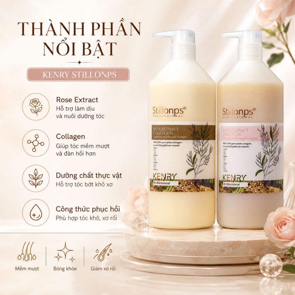 Combo Dầu Gội Xả KENRY Stillonps 500ml - 800ml Hỗ Trợ Phục Hồi Tóc Khô Xơ, Dưỡng Tóc Mềm Mượt