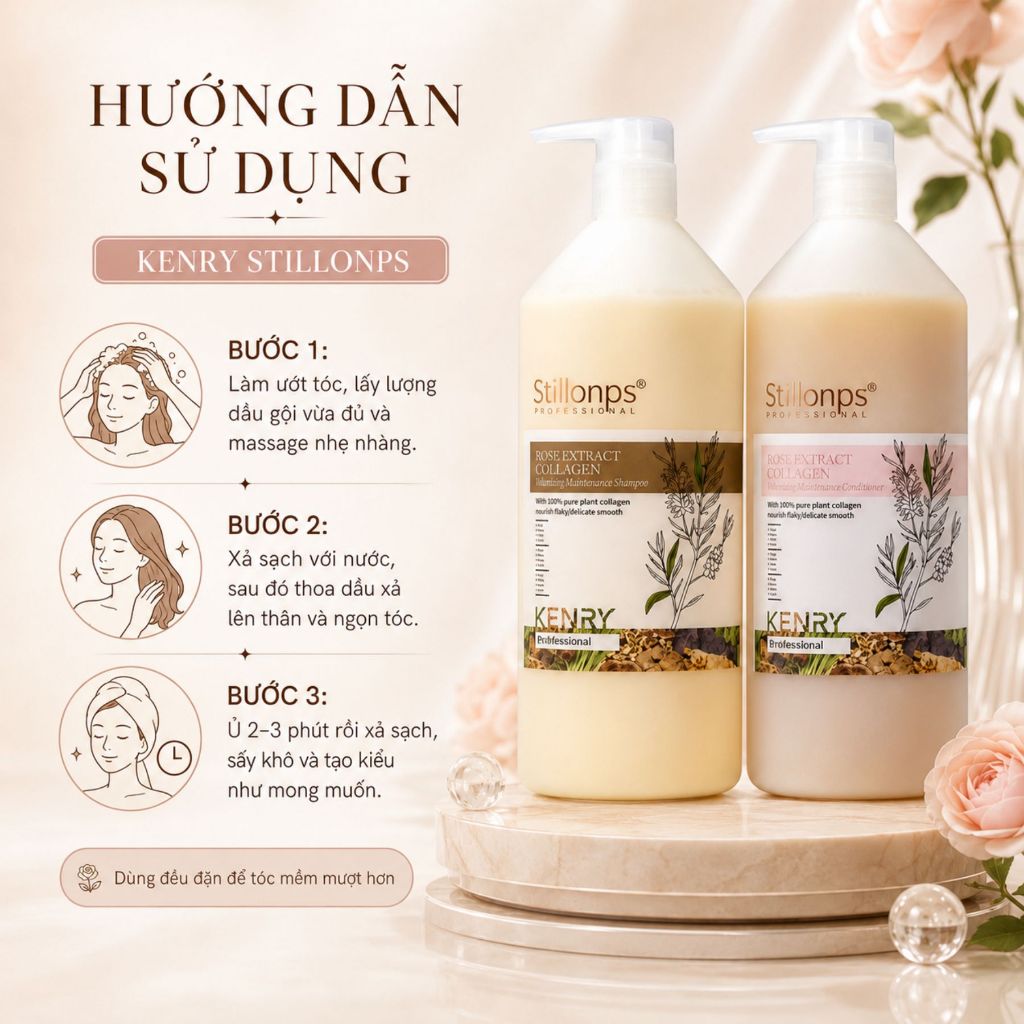 Combo Dầu Gội Xả KENRY Stillonps 500ml - 800ml Hỗ Trợ Phục Hồi Tóc Khô Xơ, Dưỡng Tóc Mềm Mượt