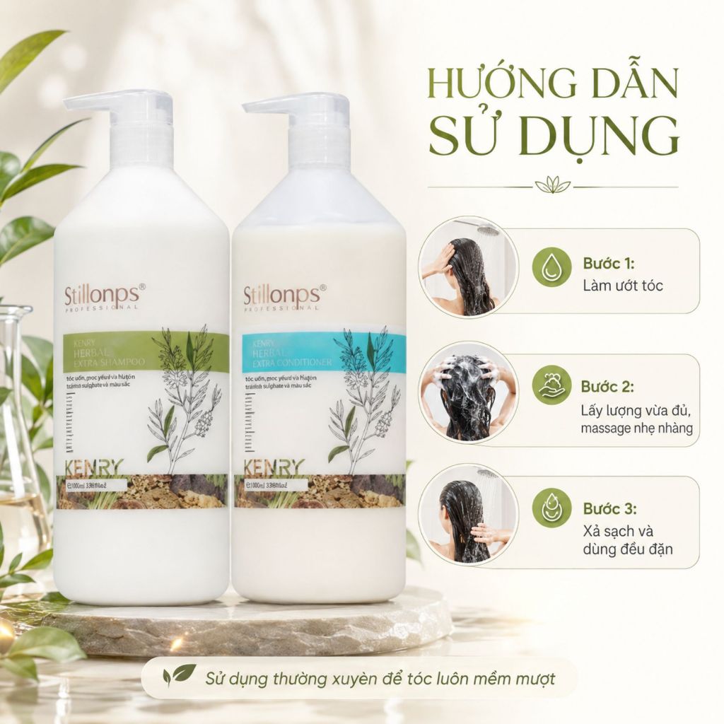 Combo Dầu Gội Xả Kenry Stillonps 500ml - 800ml Hỗ Trợ Giảm Gàu, Làm Sạch Bã Nhờn, Tóc Mềm Mượt