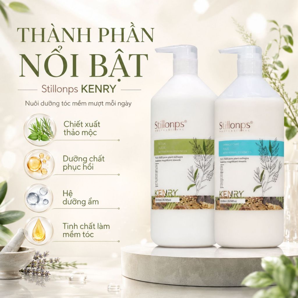 Combo Dầu Gội Xả Kenry Stillonps 500ml - 800ml Hỗ Trợ Giảm Gàu, Làm Sạch Bã Nhờn, Tóc Mềm Mượt