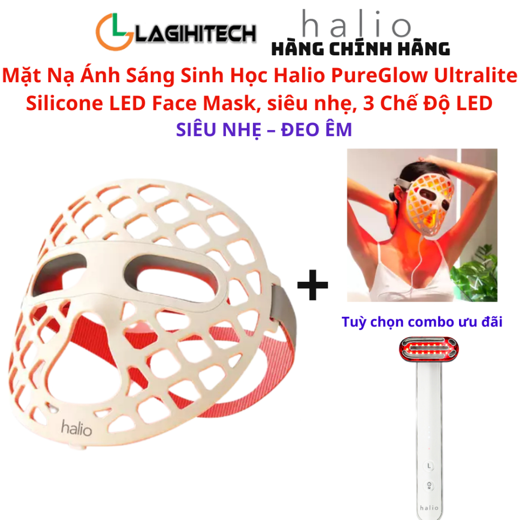 Mặt Nạ Ánh Sáng Sinh Học Halio PureGlow Ultralite Silicone LED Face Mask, siêu nhẹ, 3 Chế Độ LED-BH 2 năm - Chính Hãng