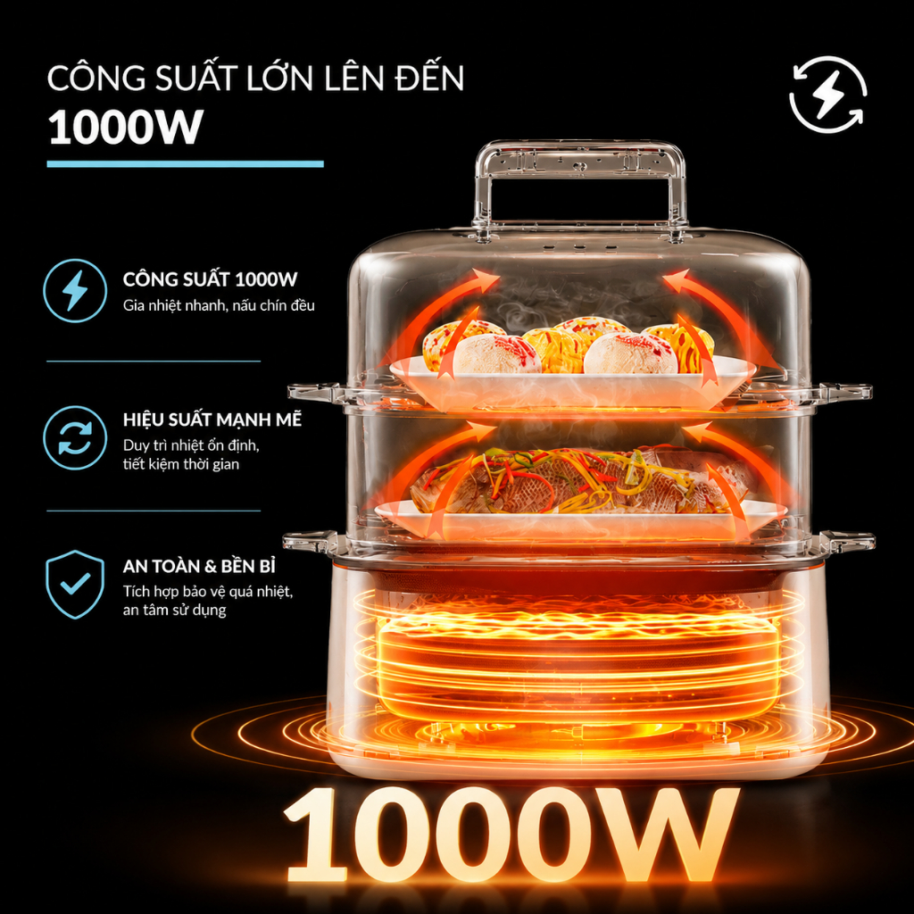 Nồi Hấp Điện 2 Tầng Haatz CIM371 10L 1000W 8 Chức Năng Nấu Hấp Đa Năng Chuẩn Hàn Quốc