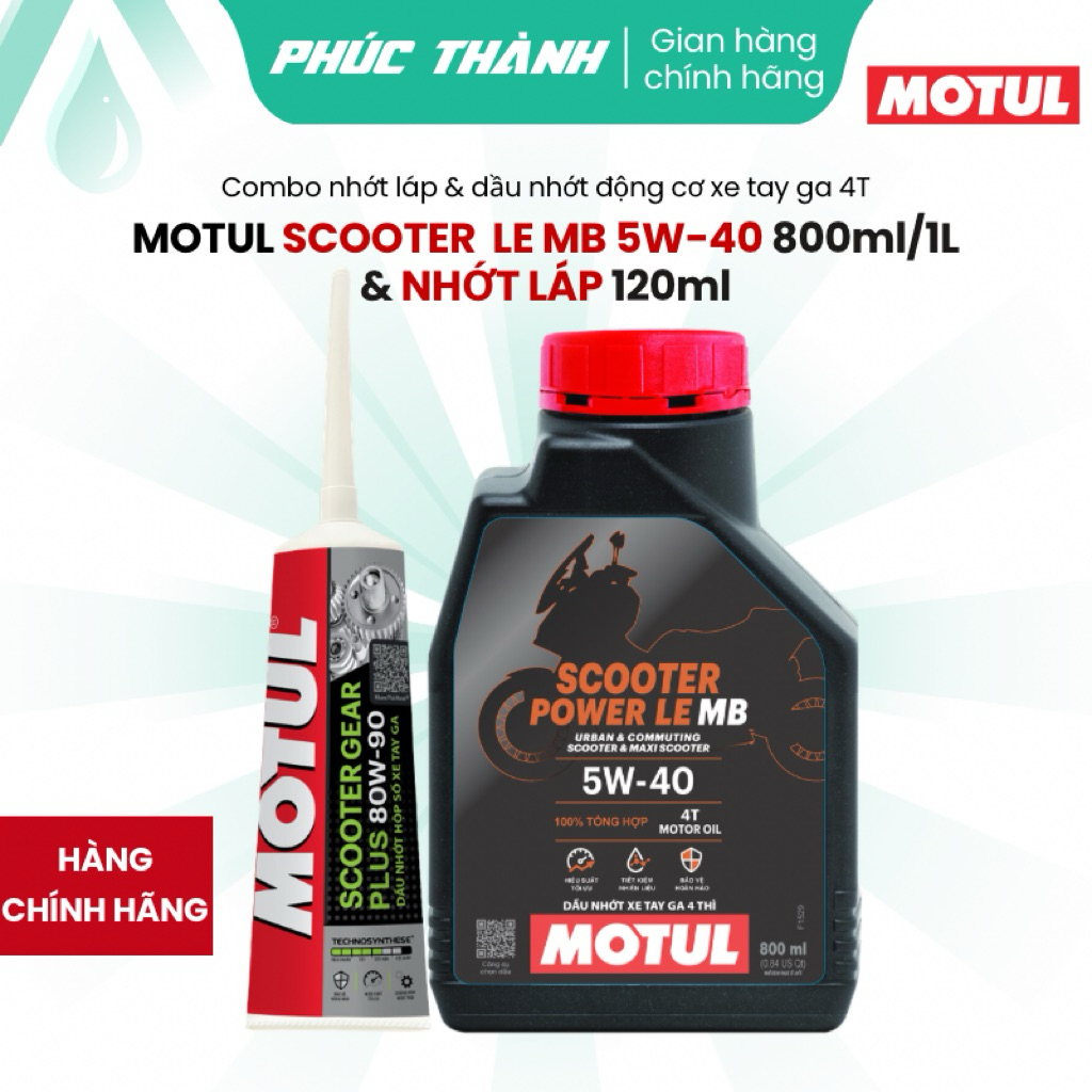 Combo Nhớt Xe Tay Ga Tổng Hợp 100% MOTUL POWER LE 5W40 800ml & Nhớt Hộp Số MOTUL 120ml