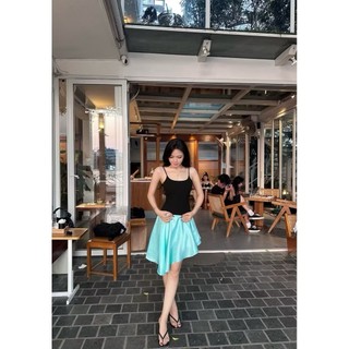 Chân váy lụa xanh tiffany, chân váy lụa dáng lửng vạt chéo lụa cao cấp EG-08