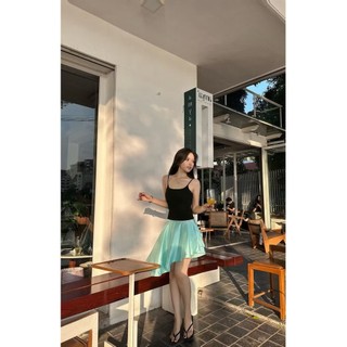 Chân váy lụa xanh tiffany, chân váy lụa dáng lửng vạt chéo lụa cao cấp EG-08