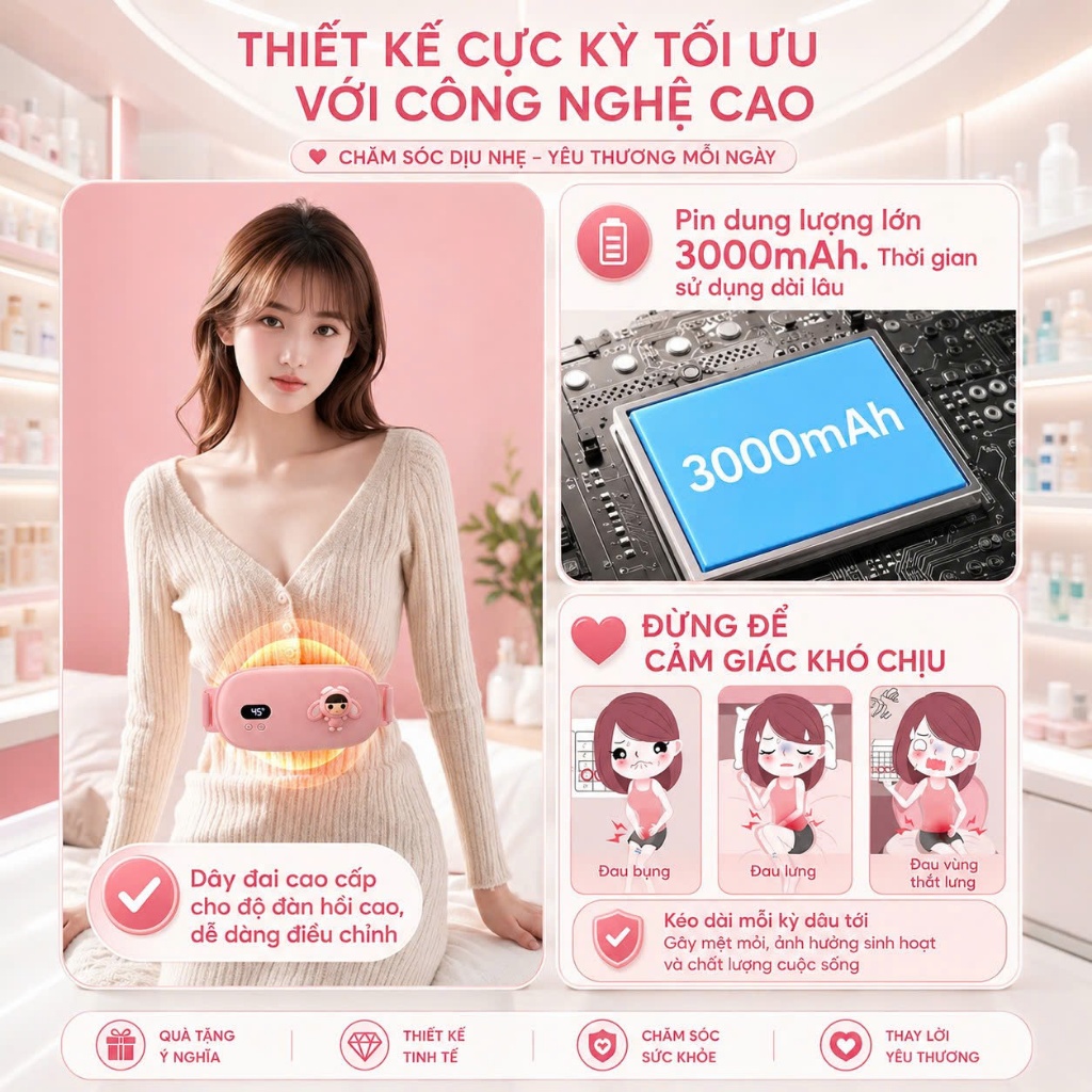Máy Chườm Bụng Kinh Nguyệt, Máy Massage Bụng Kinh Giảm Đau Bụng Lưng Tức Thì, Combo Quà Tặng Bạn Gái Ý Nghĩa