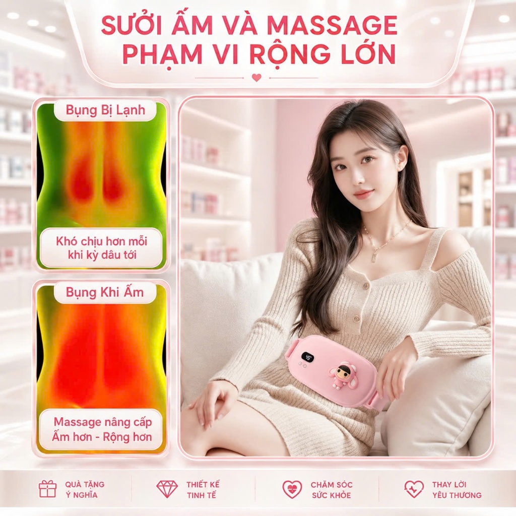 Máy Chườm Bụng Kinh Nguyệt, Máy Massage Bụng Kinh Giảm Đau Bụng Lưng Tức Thì, Combo Quà Tặng Bạn Gái Ý Nghĩa