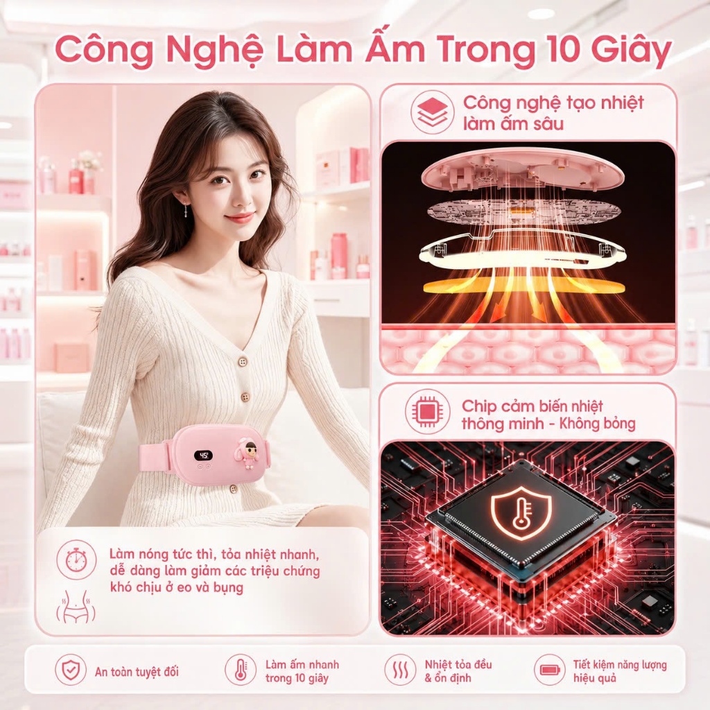 Máy Chườm Bụng Kinh Nguyệt, Máy Massage Bụng Kinh Giảm Đau Bụng Lưng Tức Thì, Combo Quà Tặng Bạn Gái Ý Nghĩa