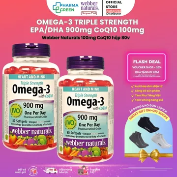 [Combo 2] Hộp Dầu Cá Triple Strength Omega-3 EPA/DHA 900mg With CoQ10 Webber Naturals Hộp 80 Viên