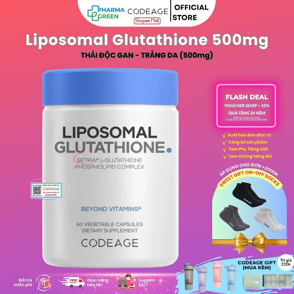 glutathione codeage 500mg Liposomal 60 caps Codeage Liposomal Glutathione Antioxidant Capsules,