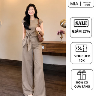 Set Bộ Kẻ Sọc Cao Cấp Áo Cánh Tiên Thắt Eo Kèm Quần Ống Rộng Thanh Lịch Dễ Mặc MIA S216