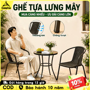 Ghế Giả Mây Đan Cao Cấp Ghế Ban Công Quán Cafe Nhà Hàng Sân Vườn Khung Sắt Chắc Chắn