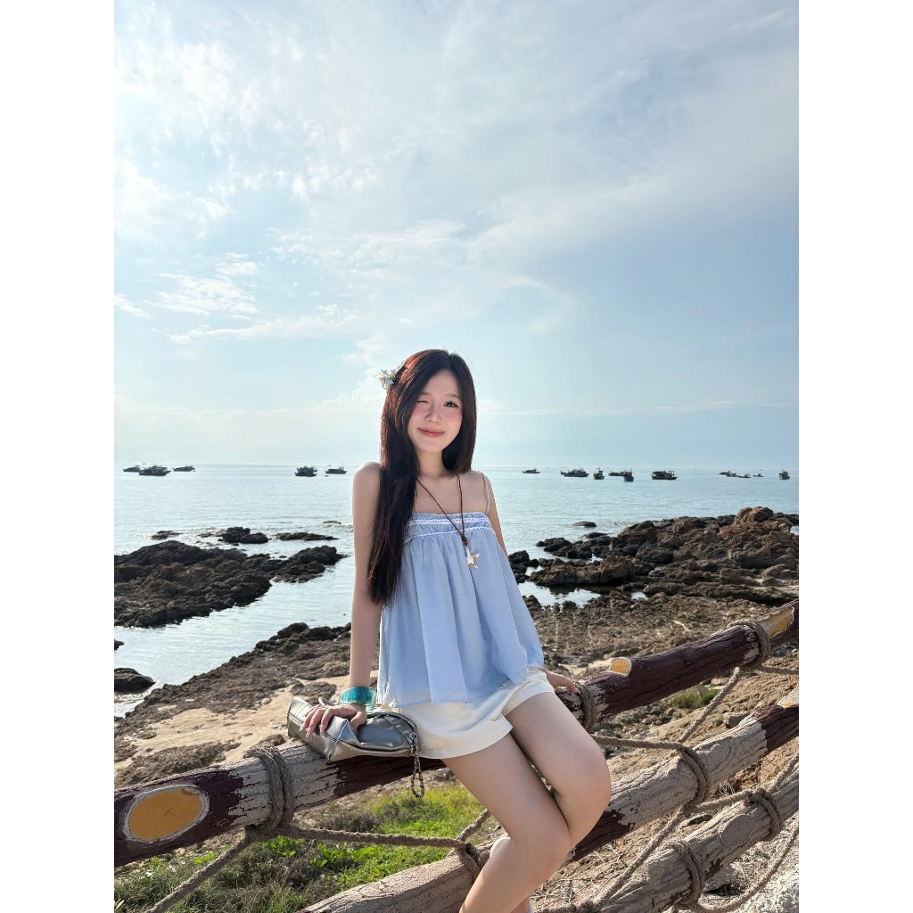 SECODEE Áo hai dây HORIZ Phối Ren Có Lót Lụa - Áo Babydoll Dáng Bí Phồng Dễ Thương FSBA2604077