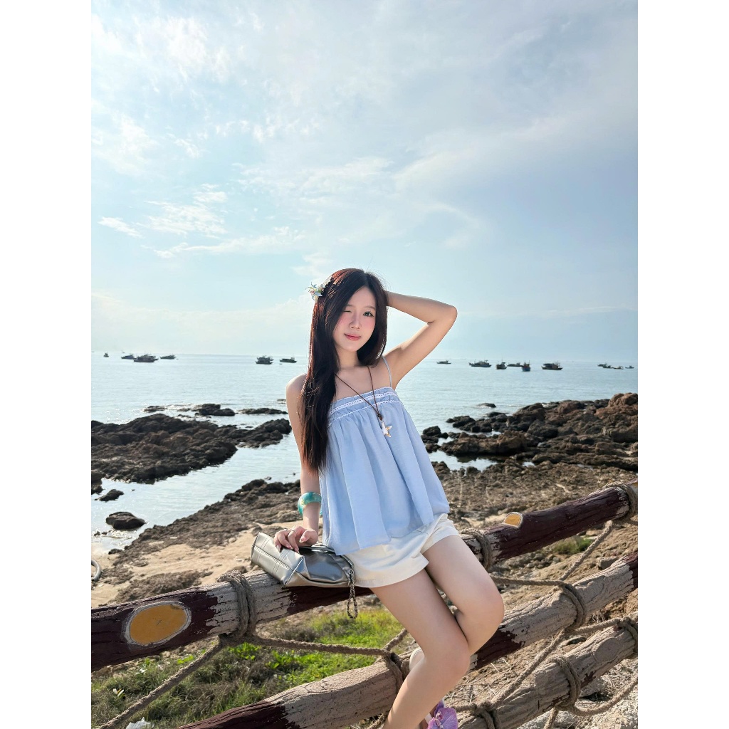 SECODEE Áo hai dây HORIZ Phối Ren Có Lót Lụa - Áo Babydoll Dáng Bí Phồng Dễ Thương FSBA2604077