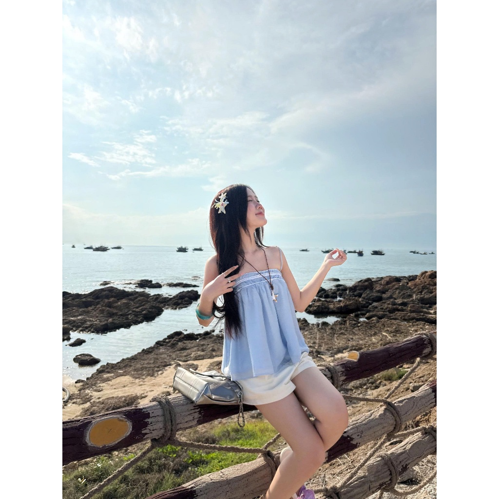 SECODEE Áo hai dây HORIZ Phối Ren Có Lót Lụa - Áo Babydoll Dáng Bí Phồng Dễ Thương FSBA2604077