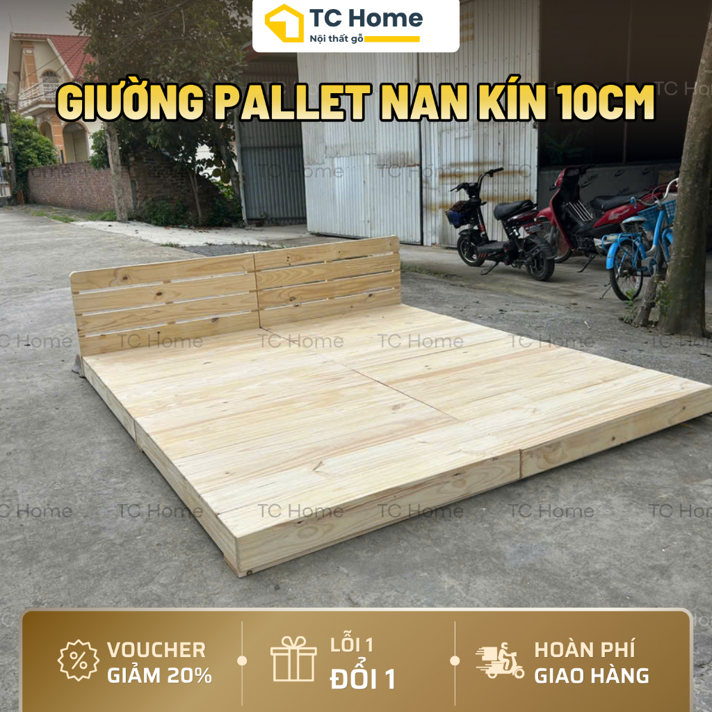 Giường ngủ Pallet TC Home NAN KÍN, ốp viền kín chân, setup phòng trọ, homstay nhiều kích thước