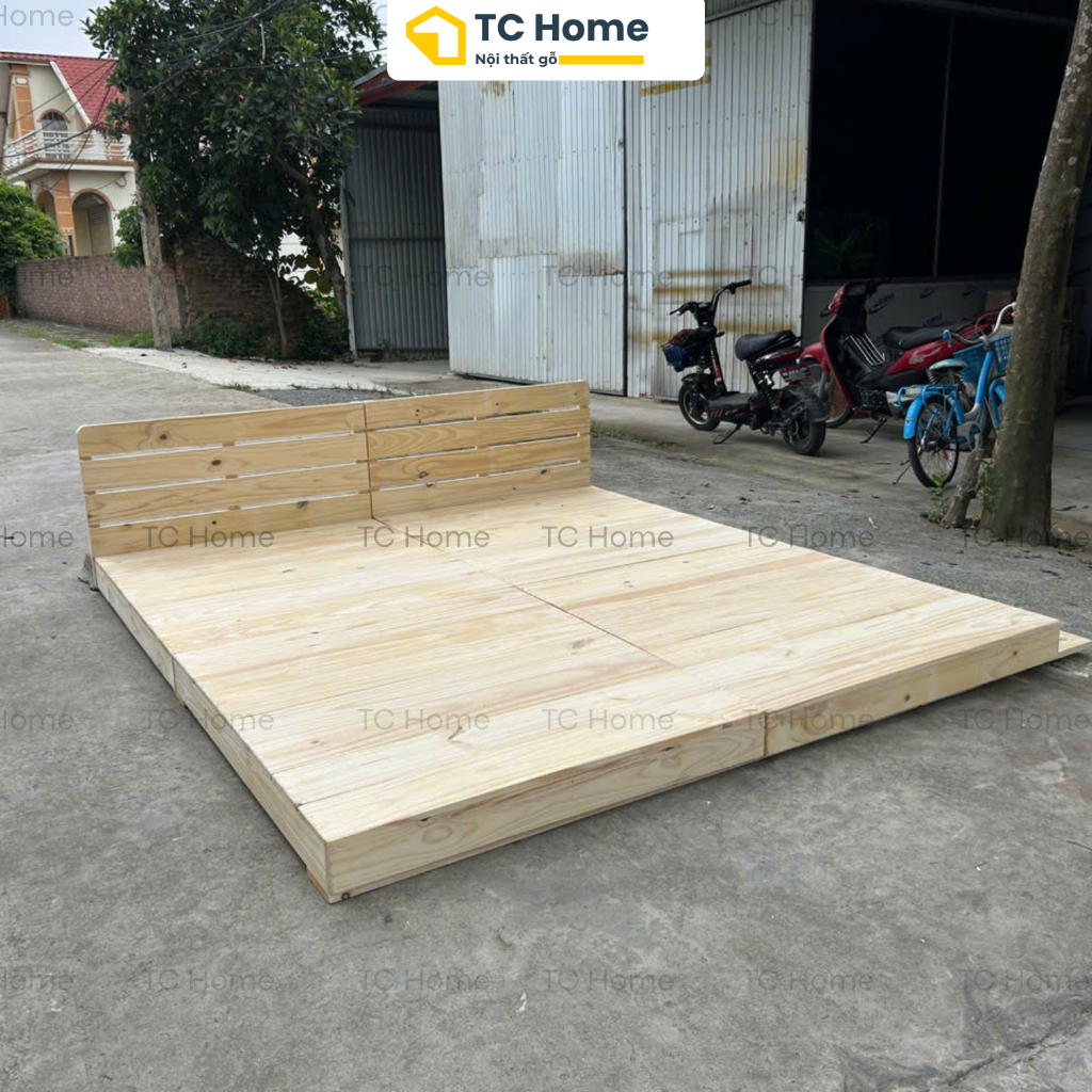 Giường ngủ Pallet TC Home NAN KÍN, ốp viền kín chân, setup phòng trọ, homstay nhiều kích thước