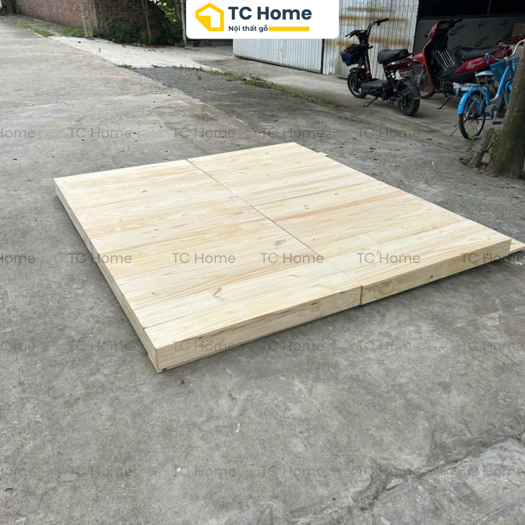 Giường ngủ Pallet TC Home NAN KÍN, ốp viền kín chân, setup phòng trọ, homstay nhiều kích thước