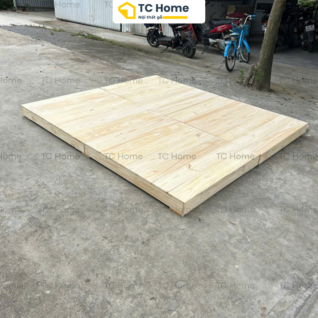 Giường ngủ Pallet TC Home NAN KÍN, ốp viền kín chân, setup phòng trọ, homstay nhiều kích thước