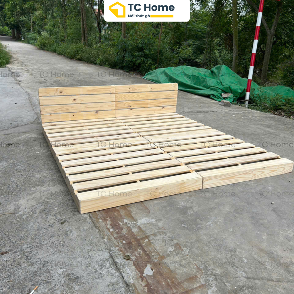 [Giá Xưởng] Giường Pallet đủ dòng Nan Thưa/Nan Kín Gỗ Thông Ốp Viền, Đủ Size Decor Phòng Trọ, Phòng Ngủ TC Home
