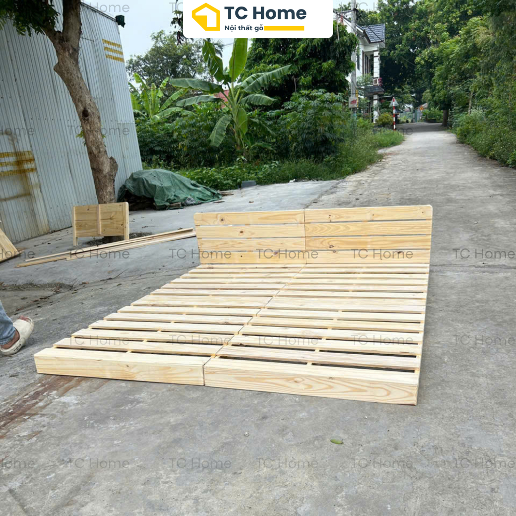 [Đủ Size] Giường pallet decor phòng trọ, homstay cho sinh viên NAN THƯA, có ốp viền kín chân