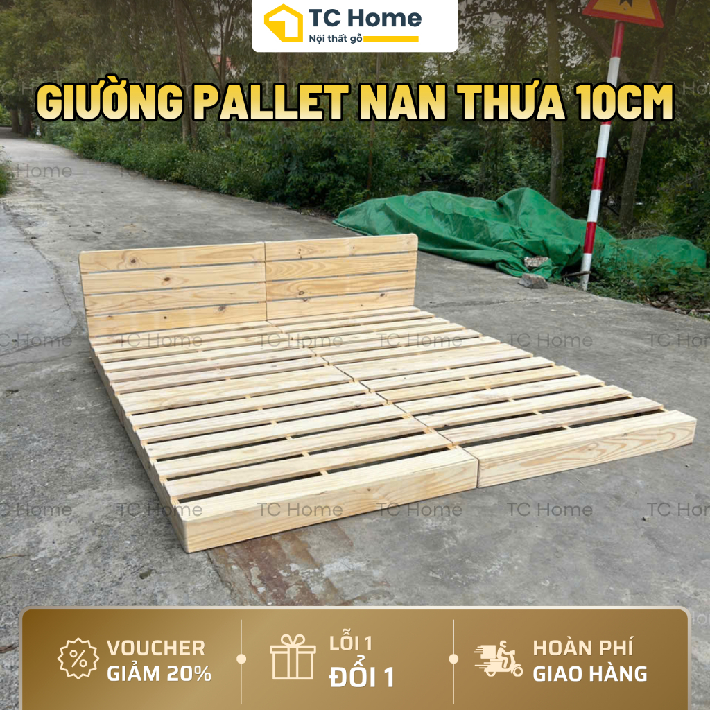 [Đủ Size] Giường pallet decor phòng trọ, homstay cho sinh viên NAN THƯA, có ốp viền kín chân