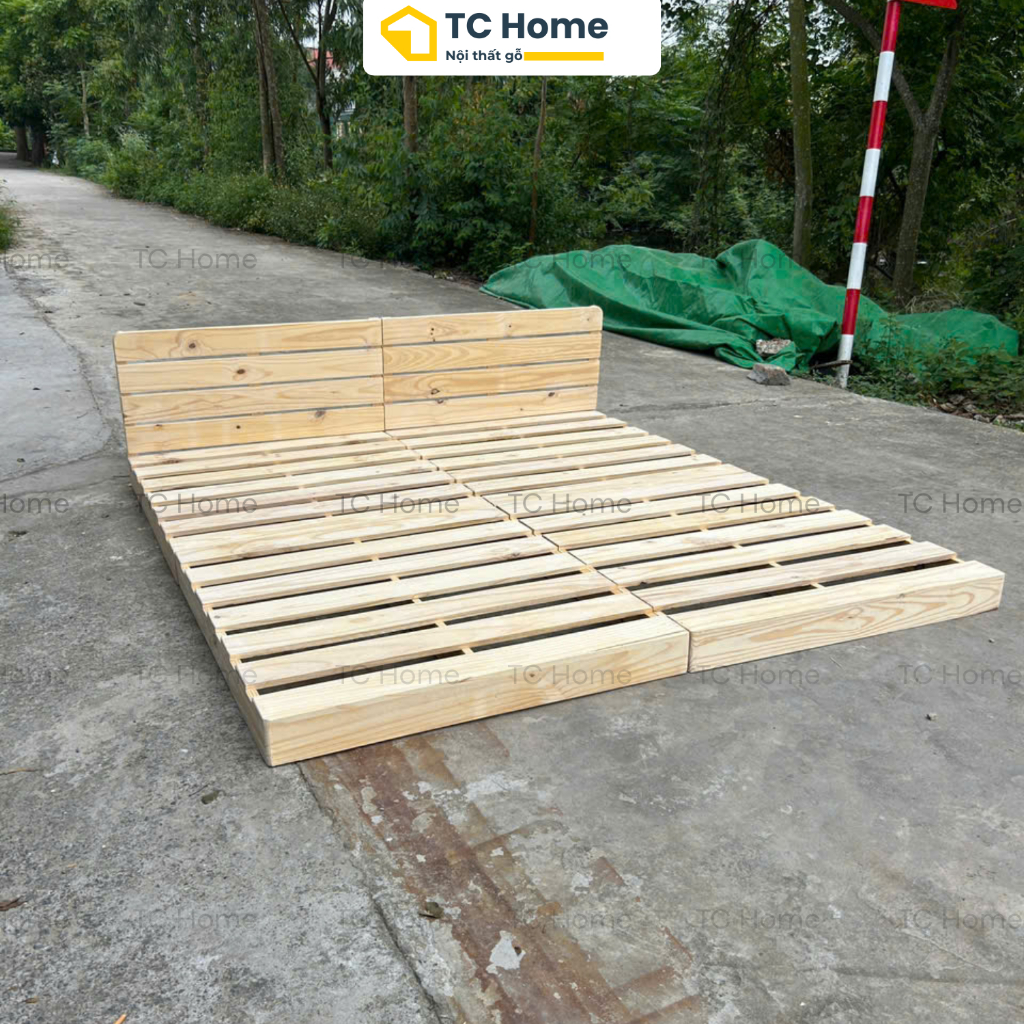 [Giá Xưởng] Giường Pallet đủ dòng Nan Thưa/Nan Kín Gỗ Thông Ốp Viền, Đủ Size Decor Phòng Trọ, Phòng Ngủ TC Home