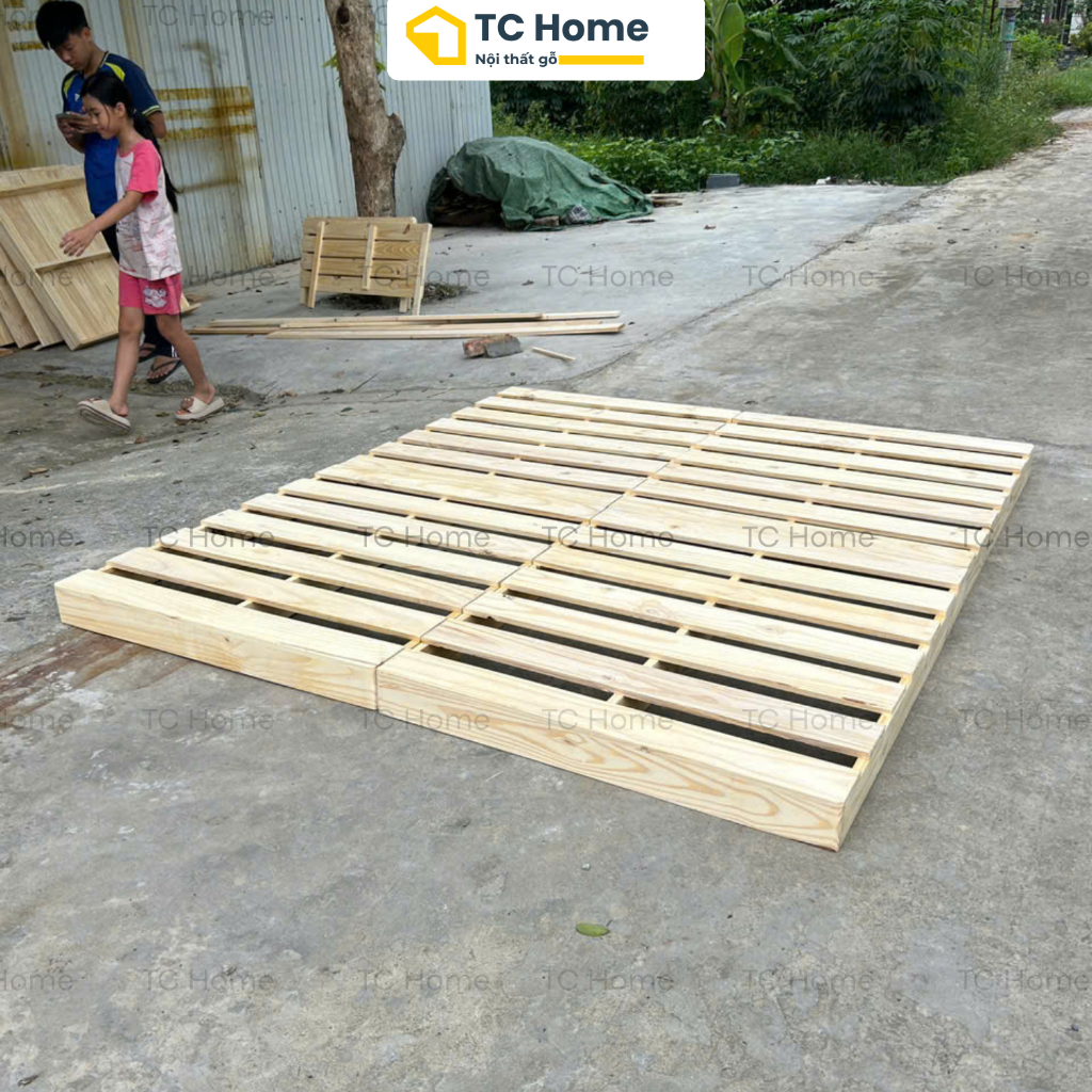 [Giá Xưởng] Giường Pallet đủ dòng Nan Thưa/Nan Kín Gỗ Thông Ốp Viền, Đủ Size Decor Phòng Trọ, Phòng Ngủ TC Home