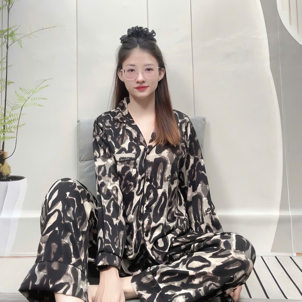 [Tay Dài] Mango Đồ Bộ Pyjama Viền Lé Tay Dài Quần Dài Lụa Cao Cấp Size 45-69kg