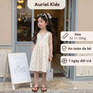Váy Cho Bé Gái, Váy 2 Dây Thiết Kế Hở Lưng Bé Mặc Đi Biển Họa Tiết Chấm Bi Chất Liệu Mềm Mại