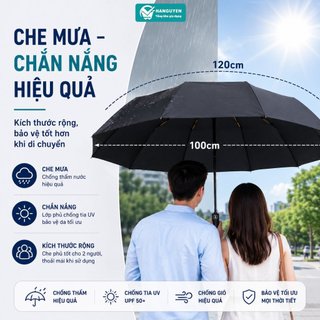 Ô dù gấp gọn tự động 2 chiều 10 nan chống lật, đóng mở thông minh nhiều màu sắc