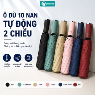 Ô dù gấp gọn tự động 2 chiều 10 nan chống lật, đóng mở thông minh nhiều màu sắc