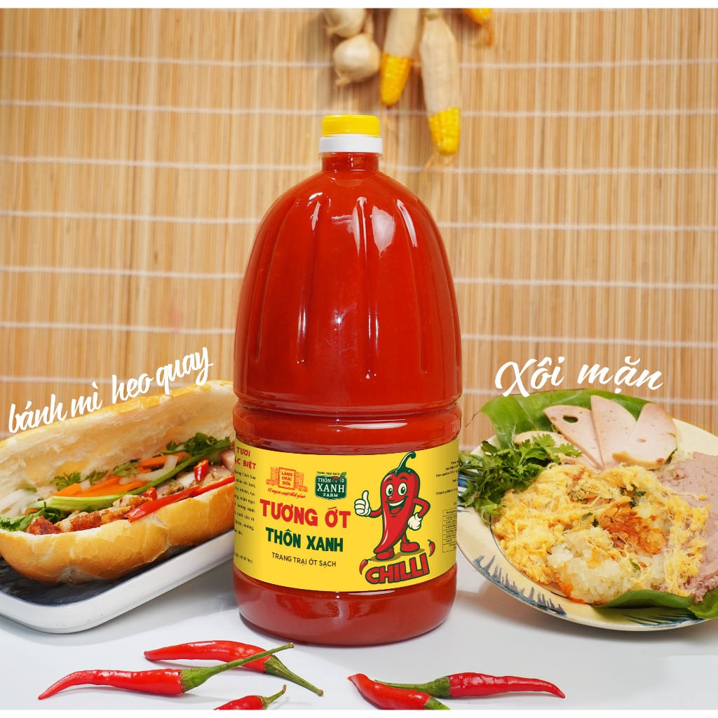 [Chai 2.2Kg] Tương ớt Thôn Xanh Farm ít cay ít mặn phù hợp cả trẻ em chấm gì cũng ngon