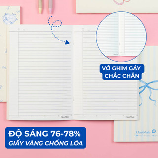 Vở Kẻ Ngang 80/120 Trang BST NƠ CLASSMATE Bìa Dày Chống Nước Giấy Tráng Keo 100gsm Không Thấm Nhòe, Chống Lóa