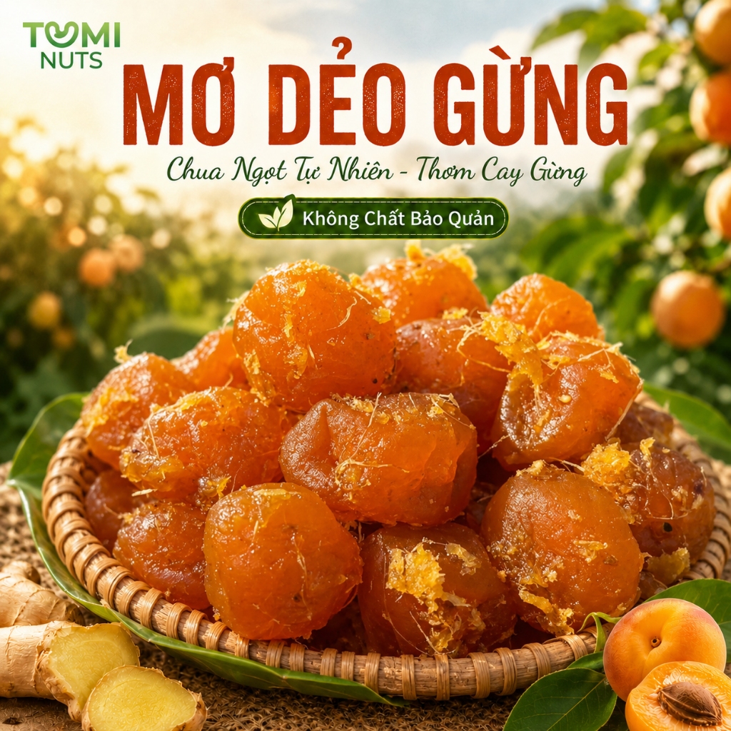 Mơ Dẻo Gừng Tumi Nuts 100g 250g 500g - Chua Ngọt Ấm Nồng, Mơ Dẻo Trái To, Thơm, Đậm Vị, Siêu Ngon