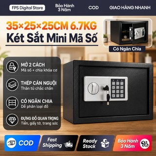 Két Sắt Mini Mã Số 35x25x25cm, Tủ Sắt Gia Đình Đựng Tiền Giấy Tờ Hộ Chiếu, Có Khóa Cơ Và Ngăn Chia