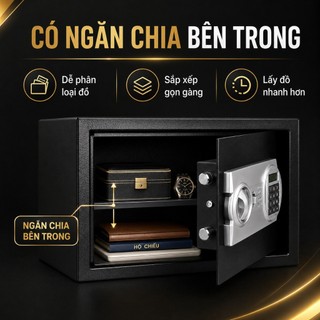 Két Sắt Mini Mã Số 35x25x25cm, Tủ Sắt Gia Đình Đựng Tiền Giấy Tờ Hộ Chiếu, Có Khóa Cơ Và Ngăn Chia