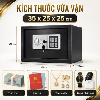Két Sắt Mini Mã Số 35x25x25cm, Tủ Sắt Gia Đình Đựng Tiền Giấy Tờ Hộ Chiếu, Có Khóa Cơ Và Ngăn Chia